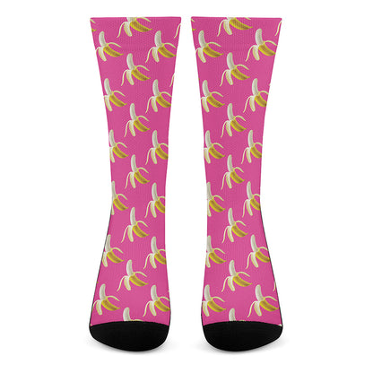 Pink Banana Pattern Print Crew Socks