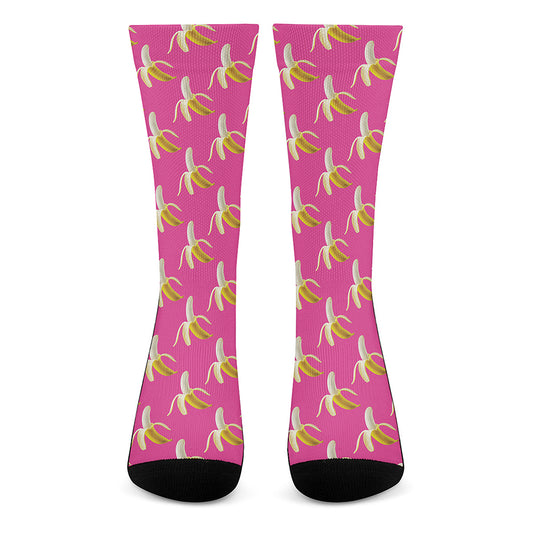 Pink Banana Pattern Print Crew Socks