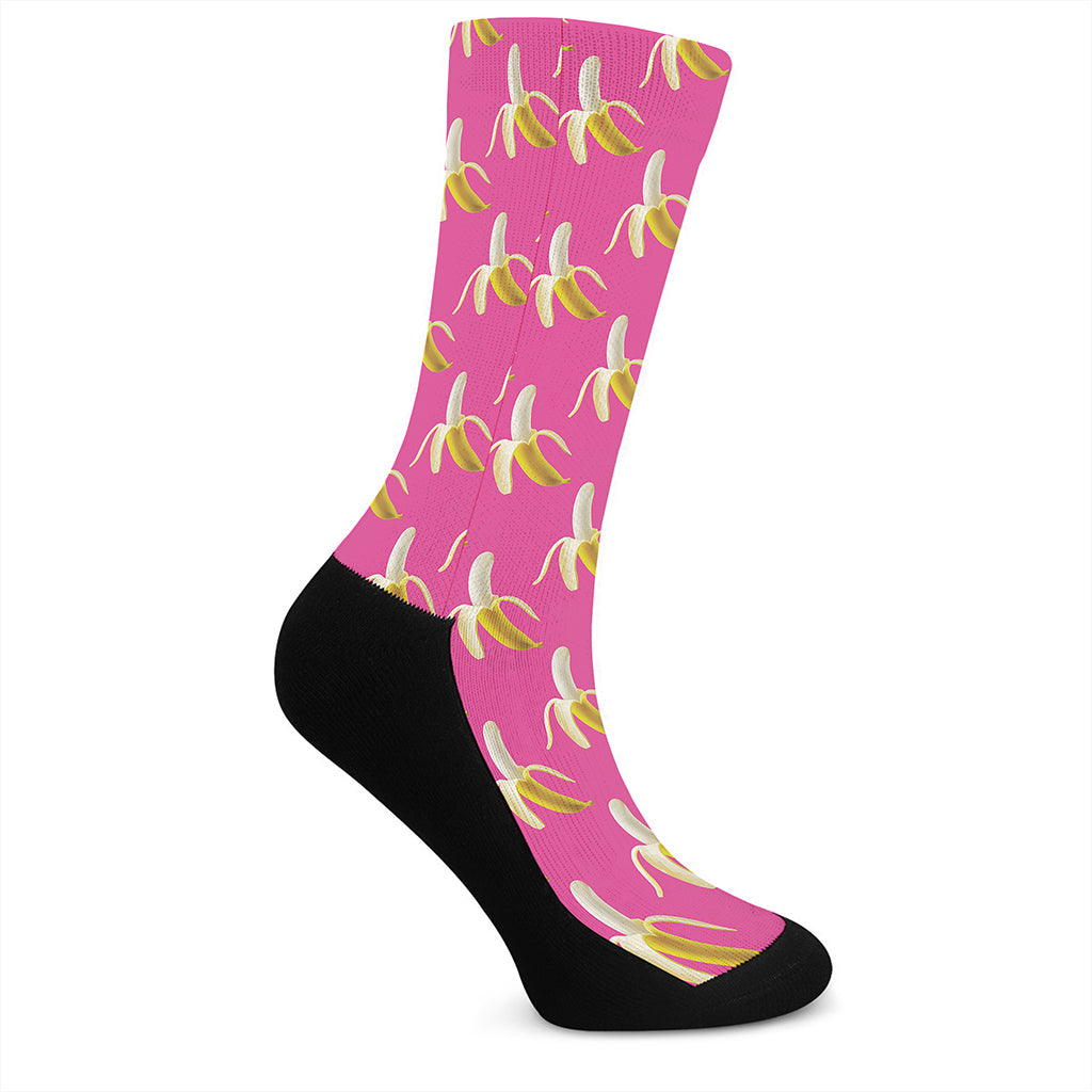 Pink Banana Pattern Print Crew Socks