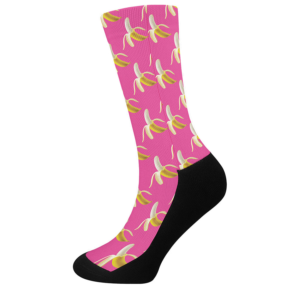 Pink Banana Pattern Print Crew Socks