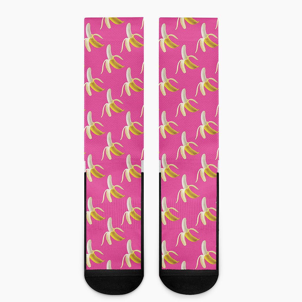 Pink Banana Pattern Print Crew Socks