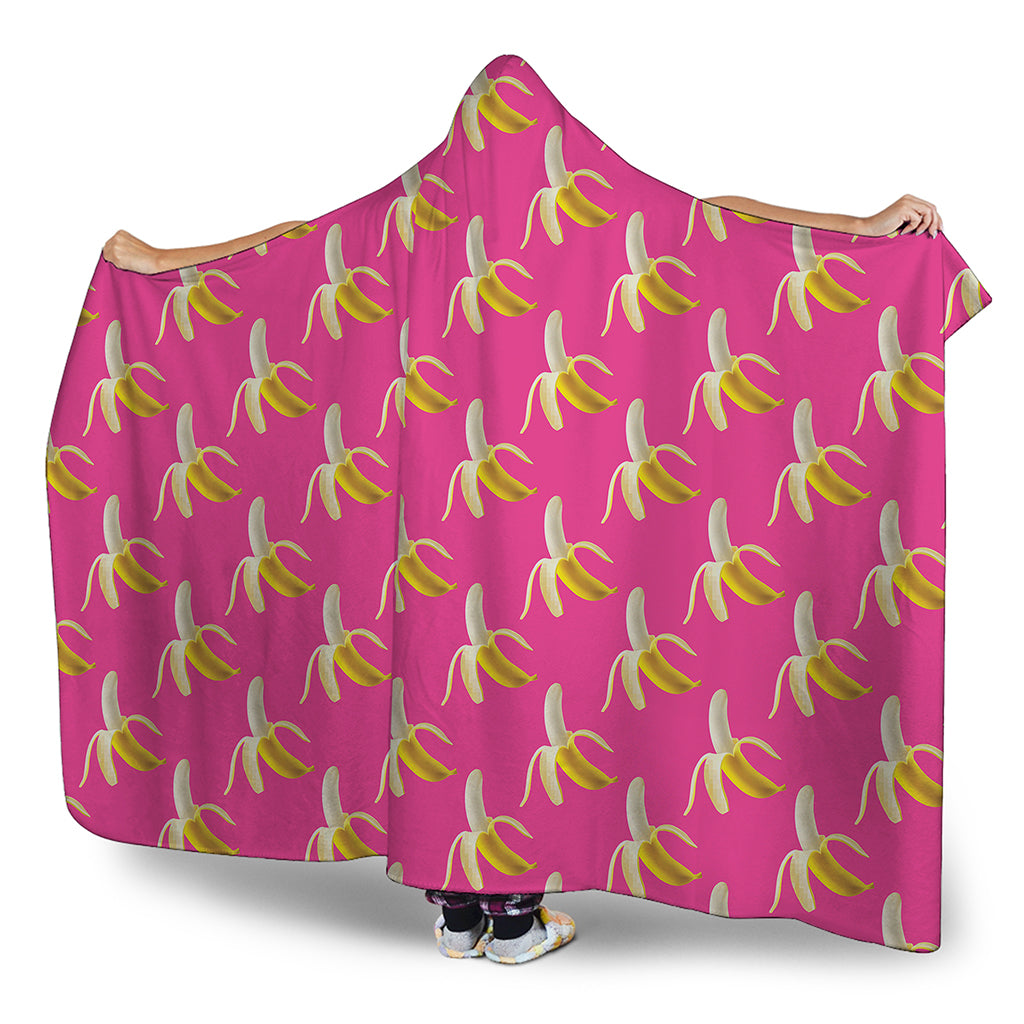 Pink Banana Pattern Print Hooded Blanket