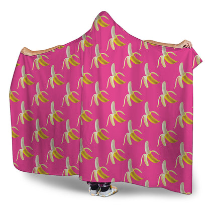 Pink Banana Pattern Print Hooded Blanket
