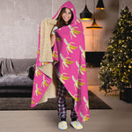 Pink Banana Pattern Print Hooded Blanket