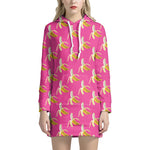 Pink Banana Pattern Print Hoodie Dress