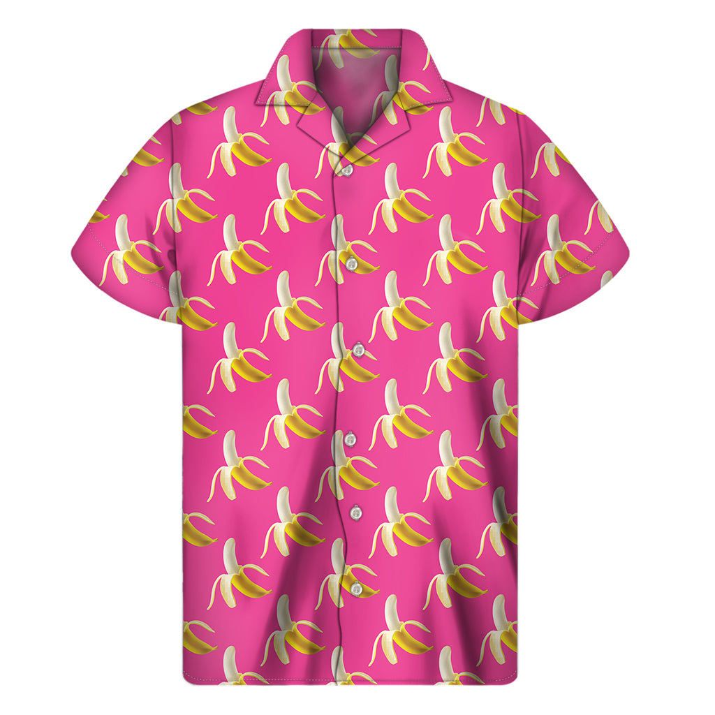 Pink Banana Pattern Print Men's Short Sleeve Shirt