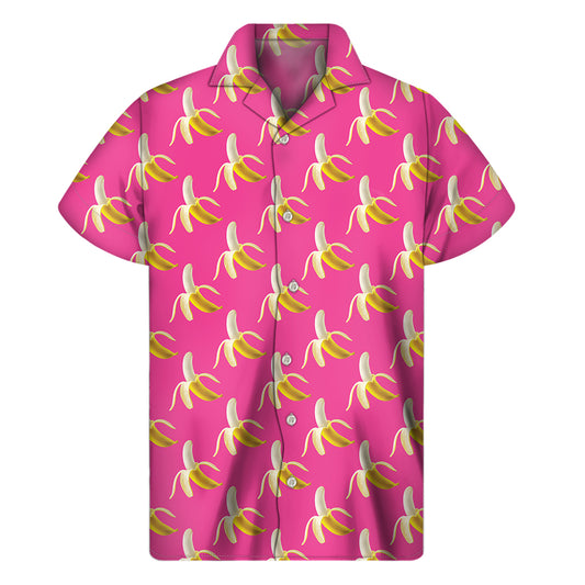 Pink Banana Pattern Print Men's Short Sleeve Shirt