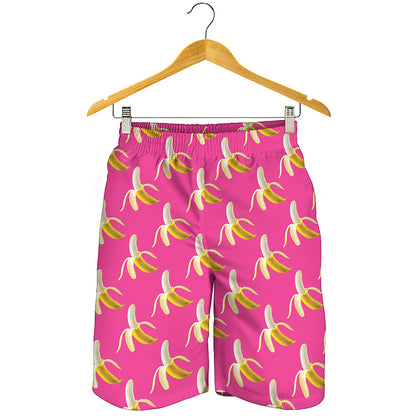 Pink Banana Pattern Print Men's Shorts