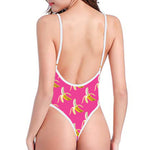 Pink Banana Pattern Print One Piece High Cut Swimsuit