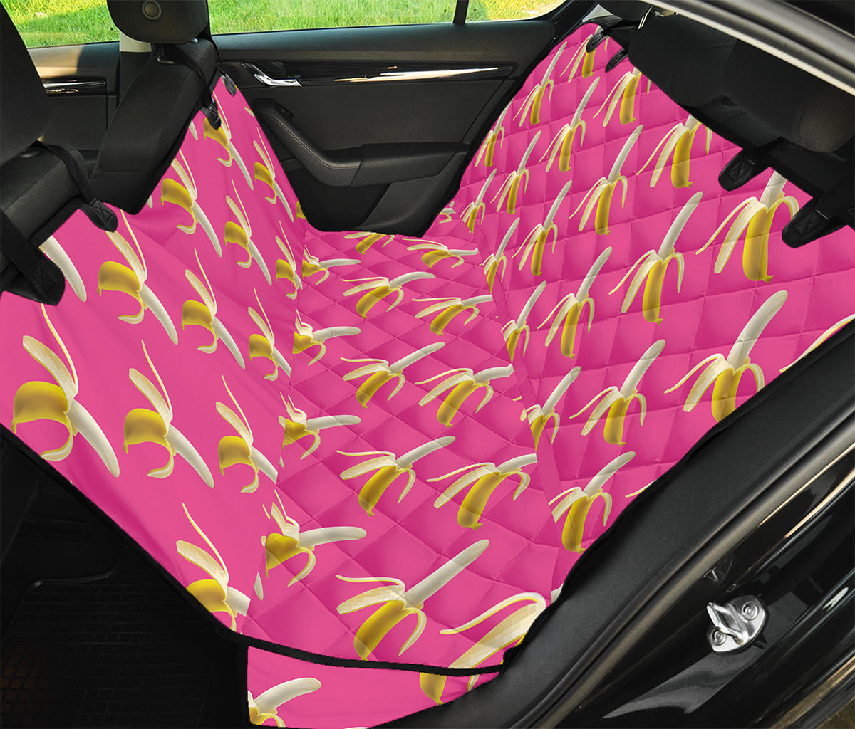 Pink Banana Pattern Print Pet Car Back Seat Cover