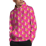 Pink Banana Pattern Print Pullover Hoodie