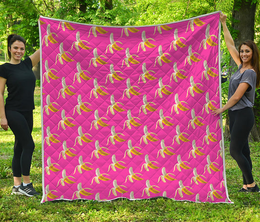 Pink Banana Pattern Print Quilt