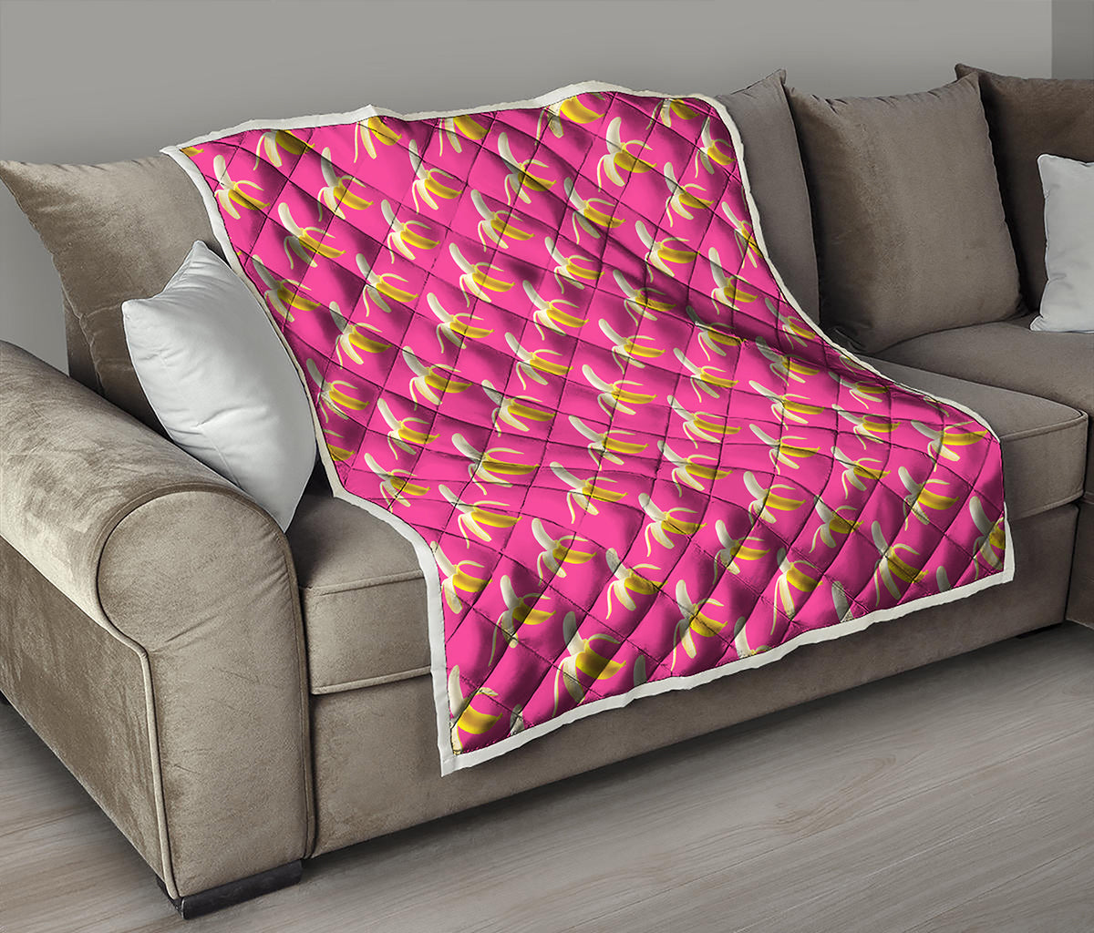 Pink Banana Pattern Print Quilt