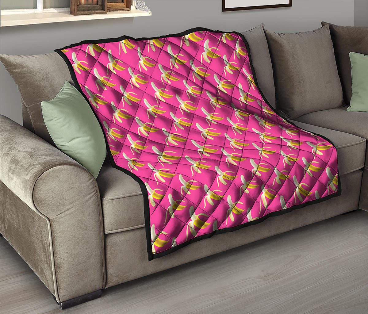 Pink Banana Pattern Print Quilt
