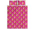 Pink Banana Pattern Print Quilt Bed Set