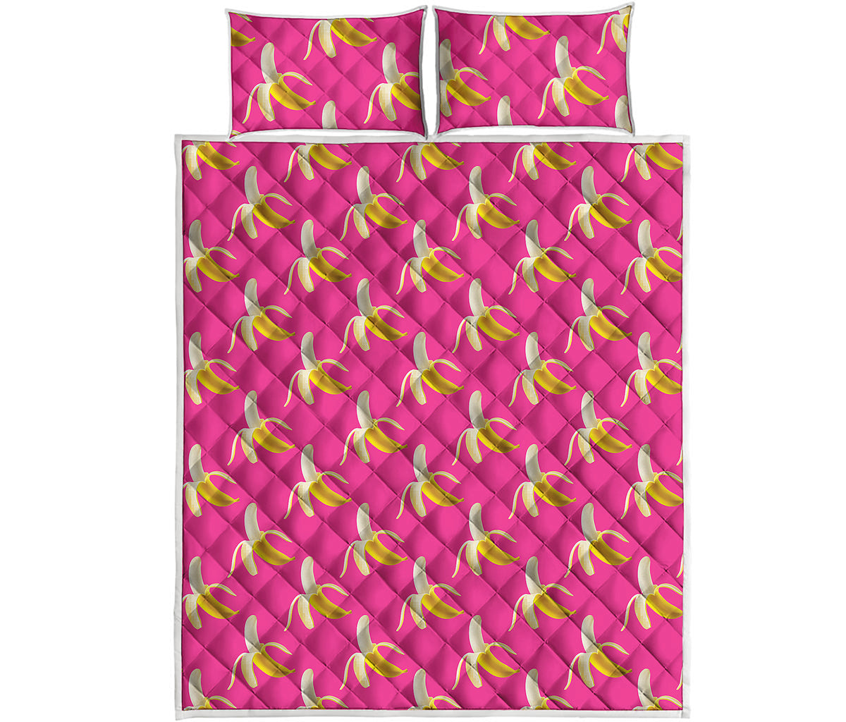 Pink Banana Pattern Print Quilt Bed Set