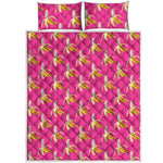 Pink Banana Pattern Print Quilt Bed Set