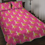 Pink Banana Pattern Print Quilt Bed Set