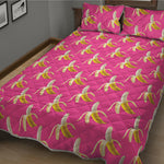 Pink Banana Pattern Print Quilt Bed Set