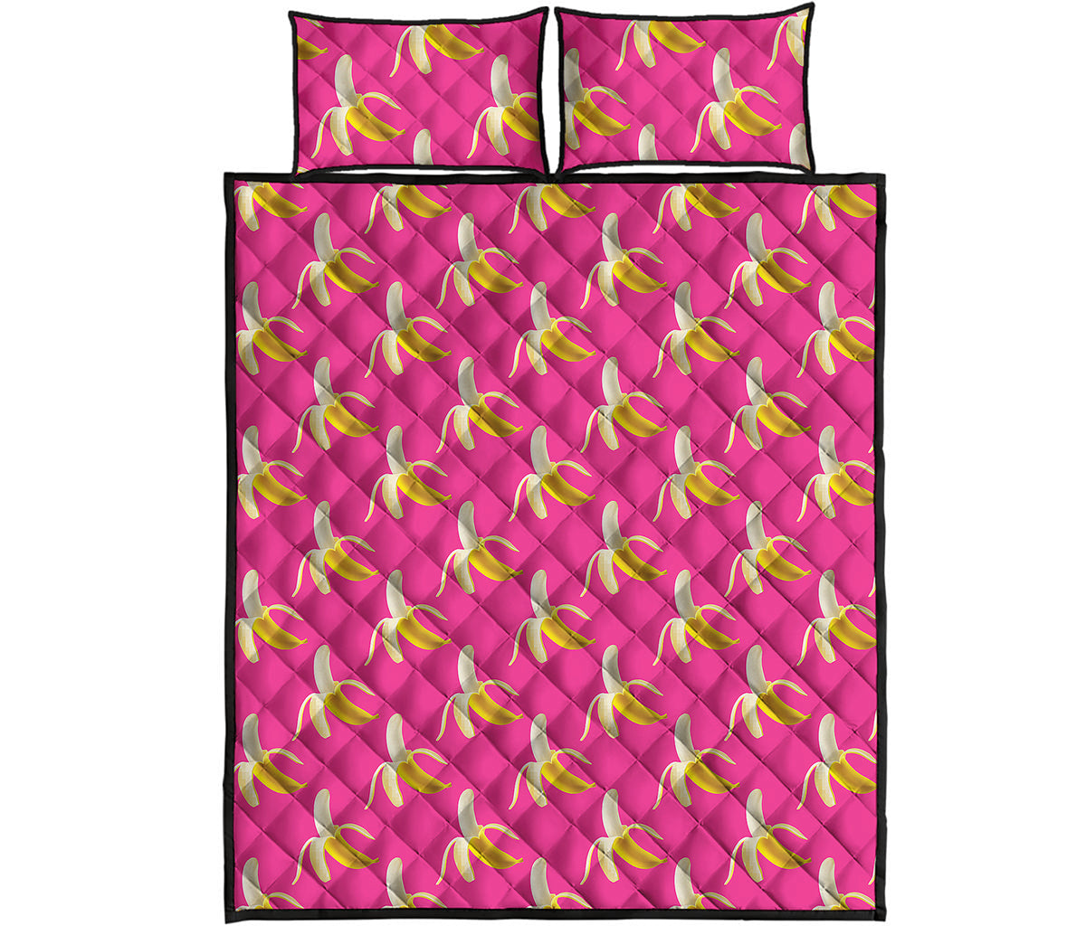 Pink Banana Pattern Print Quilt Bed Set
