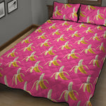 Pink Banana Pattern Print Quilt Bed Set