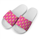Pink Banana Pattern Print White Slide Sandals