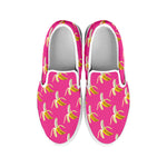 Pink Banana Pattern Print White Slip On Shoes