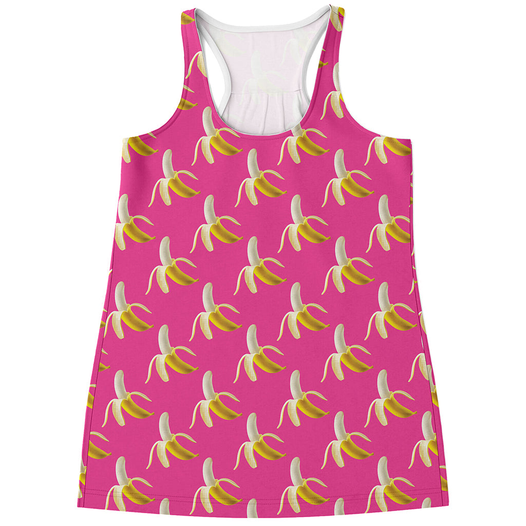 Pink Banana Pattern Print Women's Racerback Tank Top