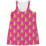 Pink Banana Pattern Print Women's Racerback Tank Top
