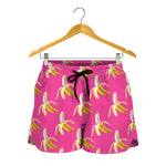 Pink Banana Pattern Print Women's Shorts