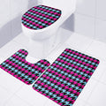 Pink Blue And Black Houndstooth Print 3 Piece Bath Mat Set