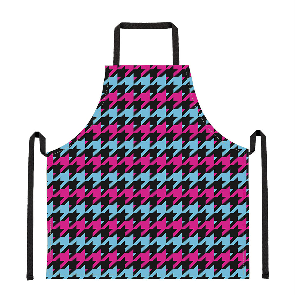 Pink Blue And Black Houndstooth Print Apron