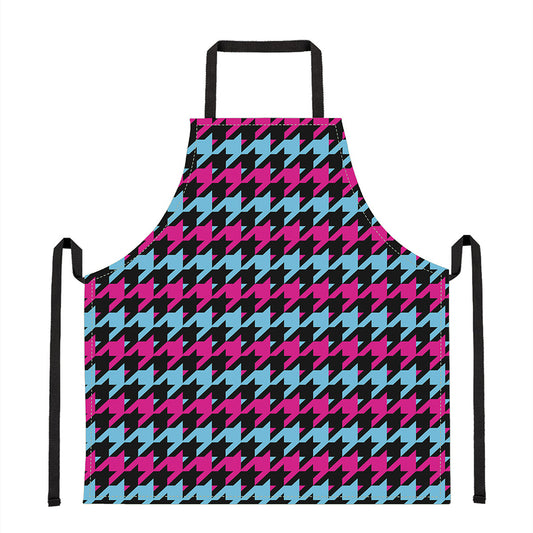 Pink Blue And Black Houndstooth Print Apron