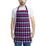 Pink Blue And Black Houndstooth Print Apron