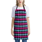 Pink Blue And Black Houndstooth Print Apron