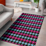 Pink Blue And Black Houndstooth Print Area Rug