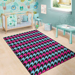 Pink Blue And Black Houndstooth Print Area Rug