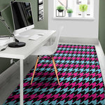 Pink Blue And Black Houndstooth Print Area Rug