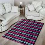 Pink Blue And Black Houndstooth Print Area Rug