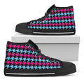 Pink Blue And Black Houndstooth Print Black High Top Sneakers