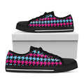 Pink Blue And Black Houndstooth Print Black Low Top Sneakers