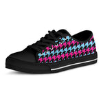 Pink Blue And Black Houndstooth Print Black Low Top Shoes