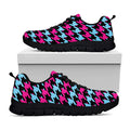 Pink Blue And Black Houndstooth Print Black Running Shoes