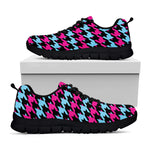 Pink Blue And Black Houndstooth Print Black Sneakers