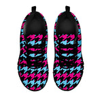 Pink Blue And Black Houndstooth Print Black Sneakers