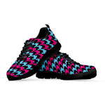 Pink Blue And Black Houndstooth Print Black Sneakers