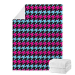 Pink Blue And Black Houndstooth Print Blanket