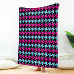 Pink Blue And Black Houndstooth Print Blanket