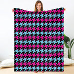 Pink Blue And Black Houndstooth Print Blanket