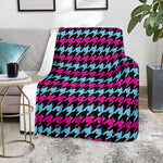 Pink Blue And Black Houndstooth Print Blanket